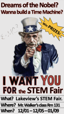 STEM Fair poster with Albert Einstein as Uncle Sam