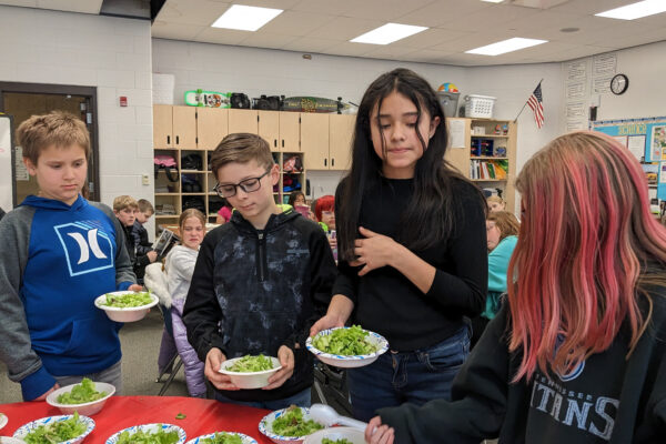 Students with salad.