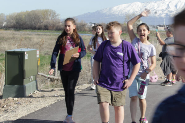 Students walking along the Provo Lakeview Parkway.