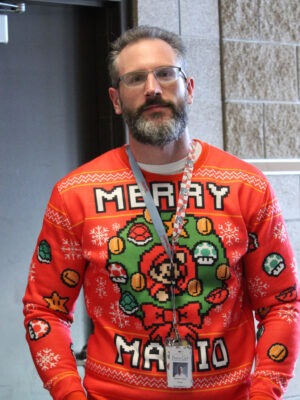 Mr. Lukens in his Merry Mario sweater.